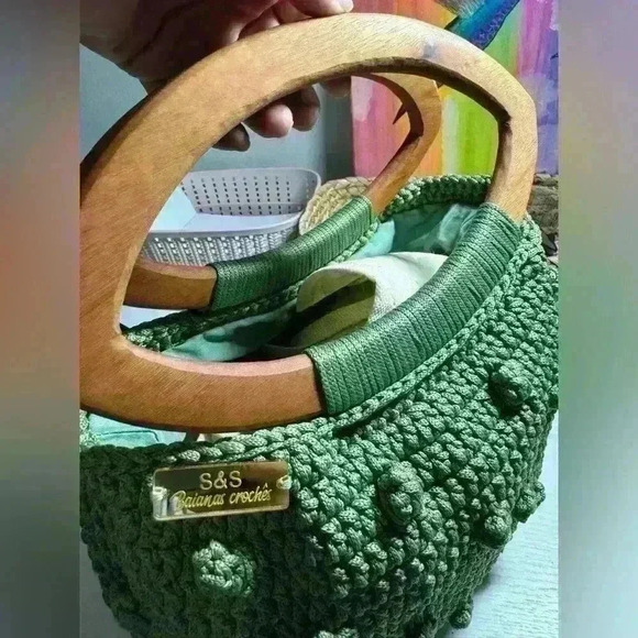 NEW! Handmade crochet bag with wood handle - Picture 6 of 7